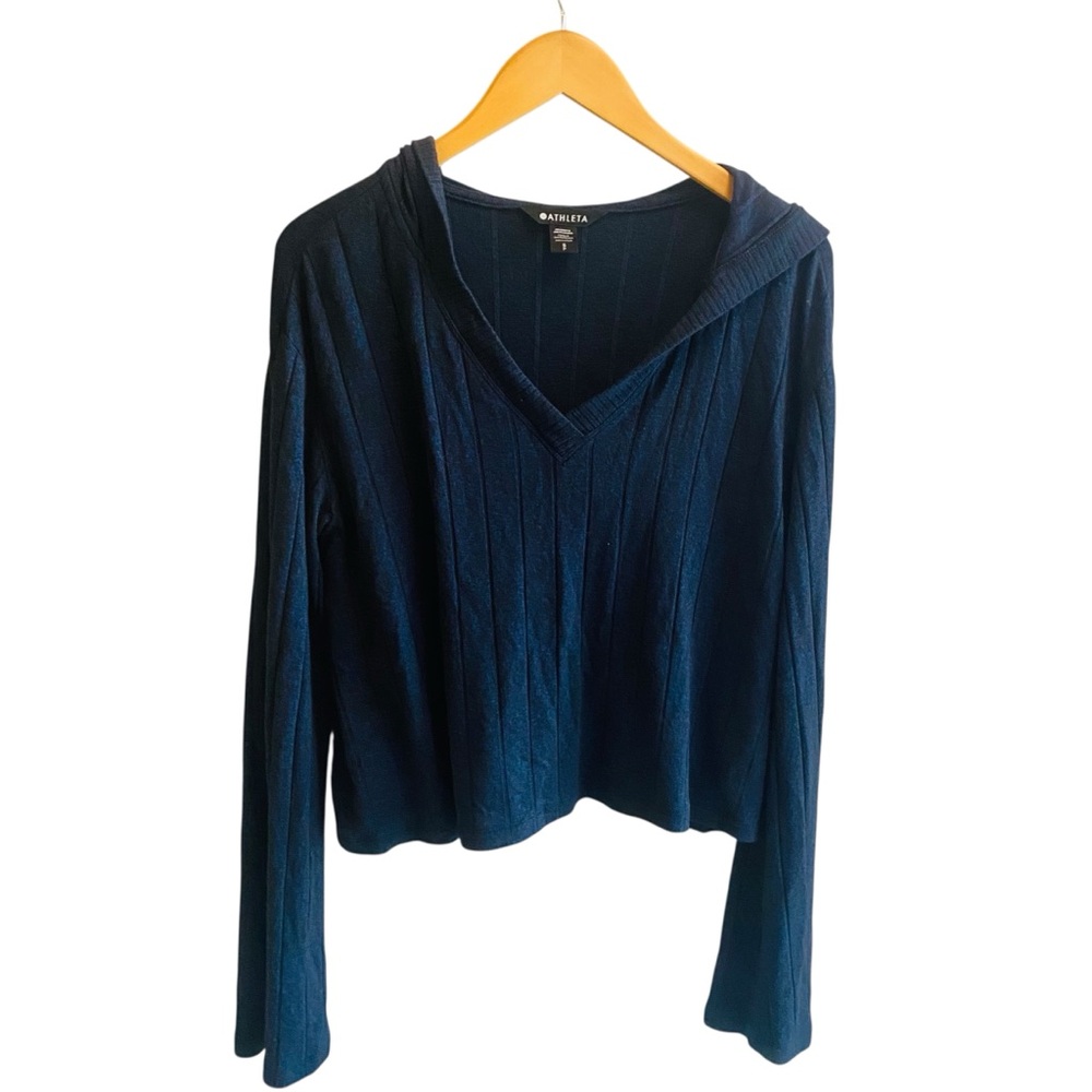Athleta Harmony Pose Cropped Hoodie Dark Sardinia Blue Small - Picture 5 of 9